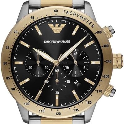 Emporio Armani Analog Chronograph Black Dial Two Tone Steel Strap Watch For Men - AR11521